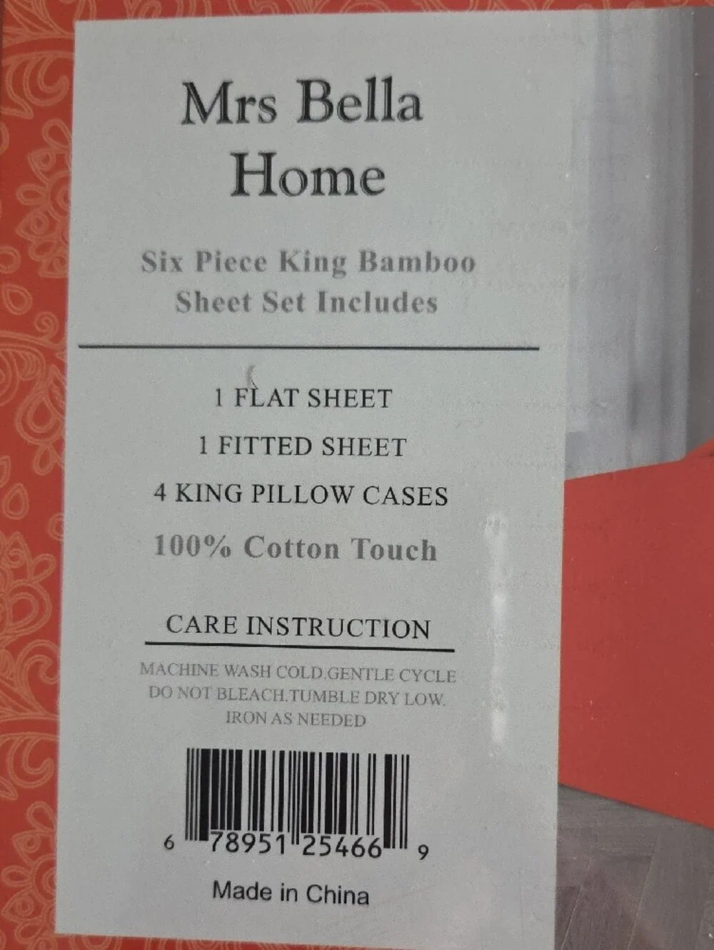 Mrs Bella Home 1800 King Bamboo Sheet Set - Coral